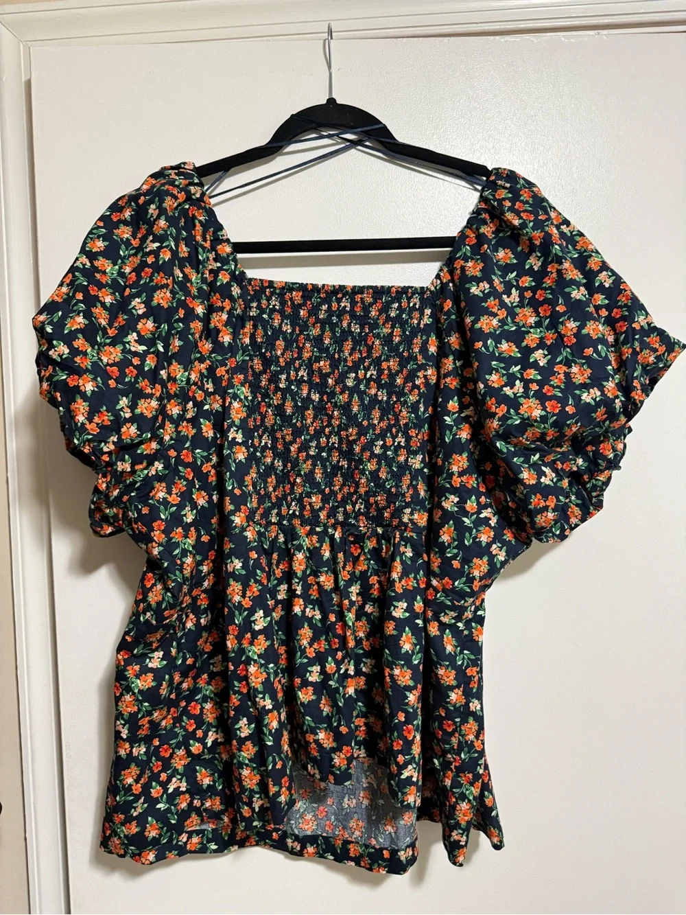 Floral Puff Sleeve Floral Peasant Top